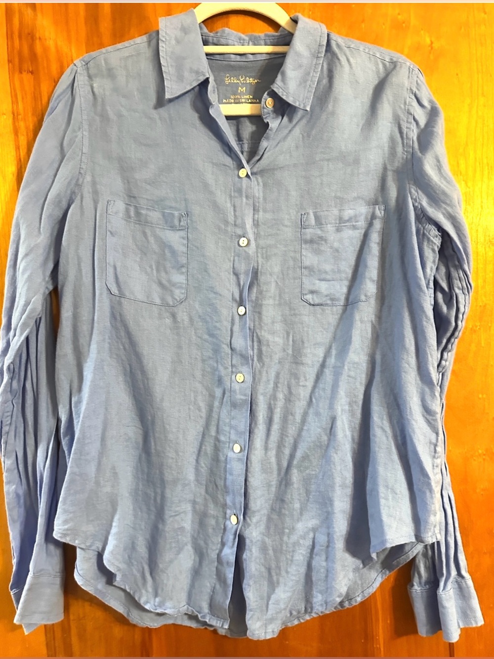 Lilly Pulitzer Medium  Light Blue ‘Sea View Linen’ 100% sea linen Button down